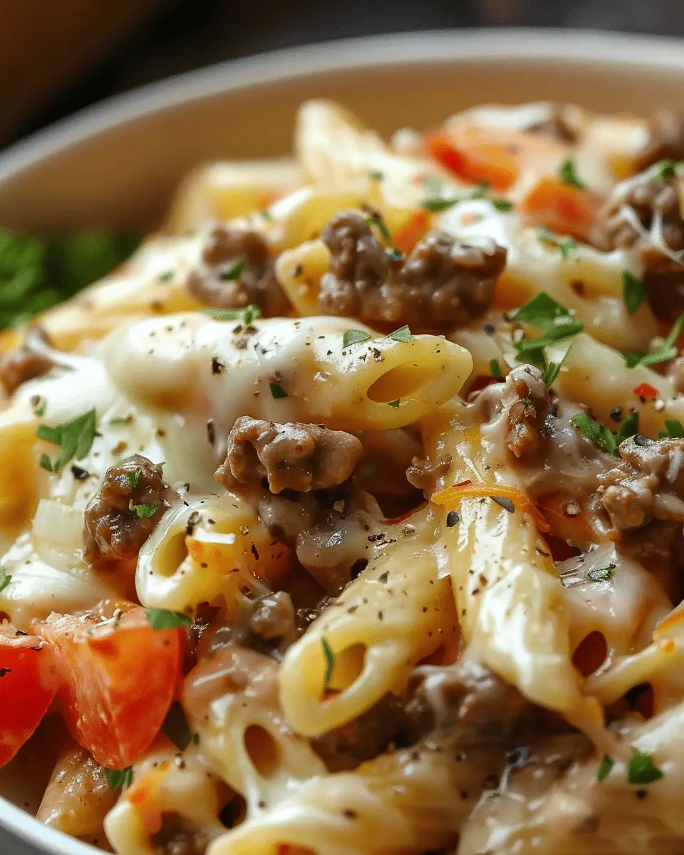 Philly Cheesesteak Pasta: Easy Comfort Food with Turkey Bacon