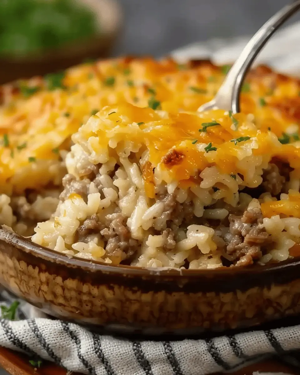 Cheesy Hamburger Rice Casserole with Turkey Bacon Delight