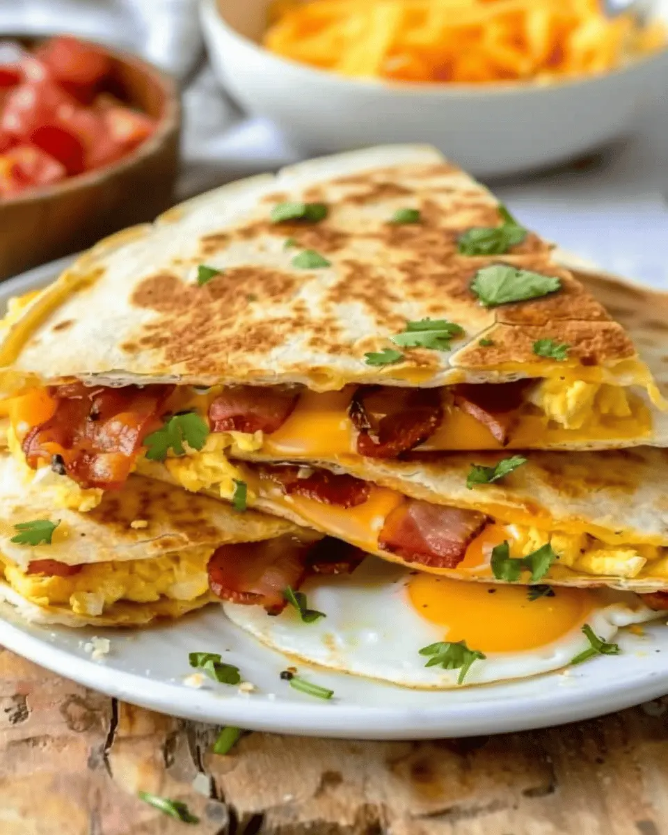 Bacon Egg and Cheese Breakfast Quesadillas with Turkey Bacon Delight