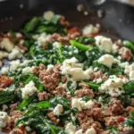 Ground Beef and Spinach Skillet with Feta