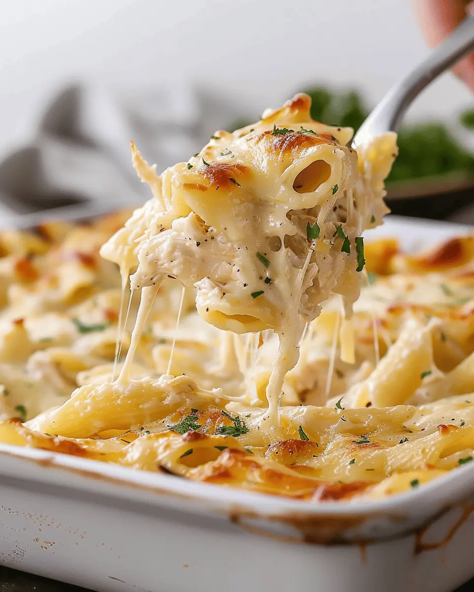 Chicken Alfredo Bake with Turkey Bacon and Chicken Ham Delight