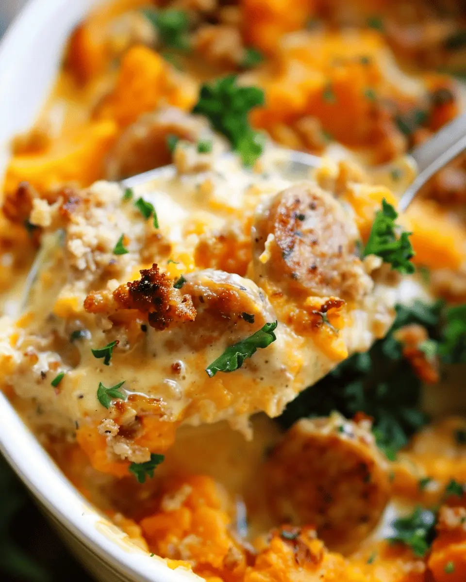 Creamy Sweet Potato and Sausage Delight with Turkey Bacon