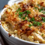 French Onion Chicken Orzo Casserole