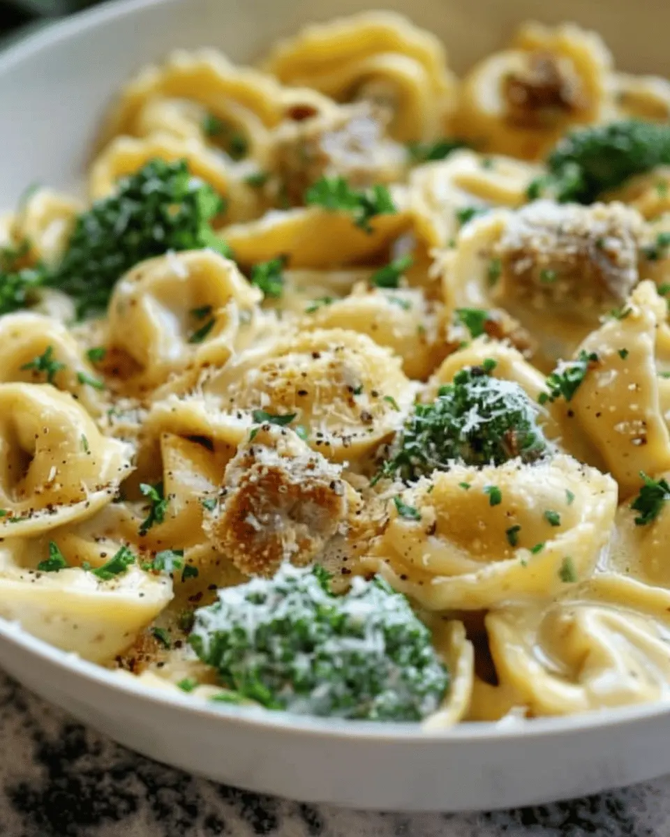 Creamy Garlic Parmesan Tortellini with Turkey Bacon Delight