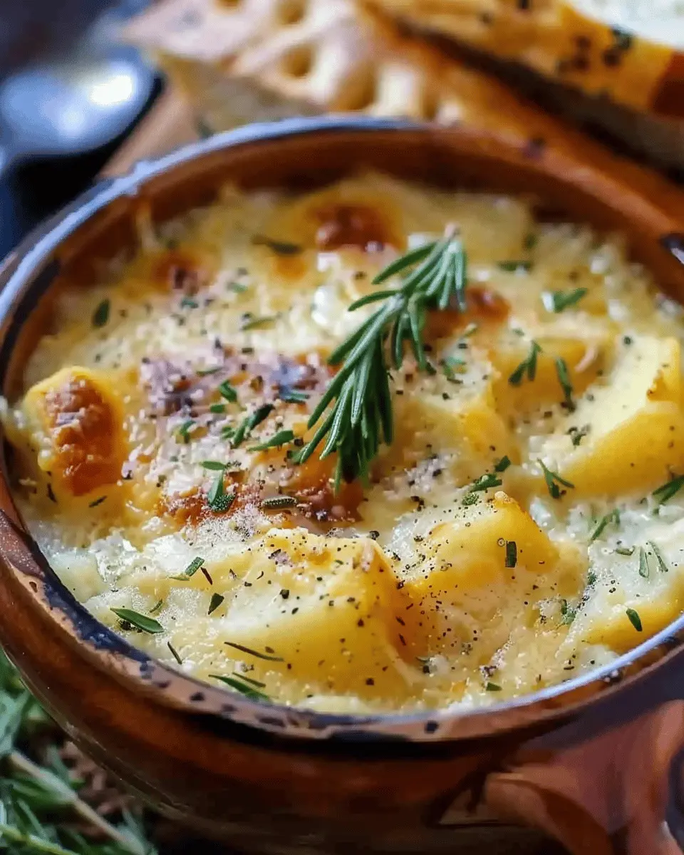 Hearty Cheddar Garlic Herb Potato Soup with Turkey Bacon Delight