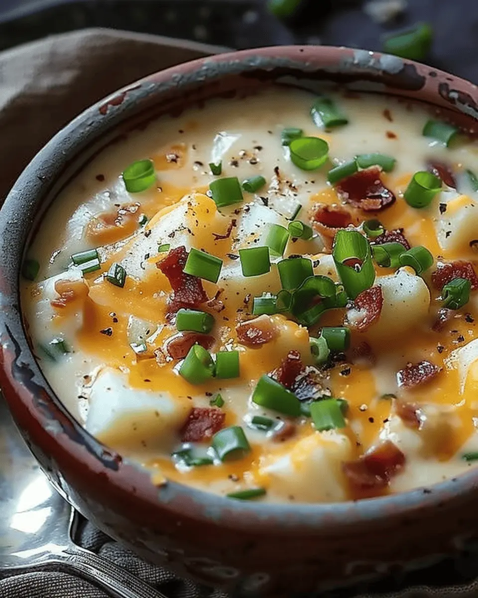 Comforting Loaded Baked Potato Soup with Turkey Bacon and Chicken Ham
