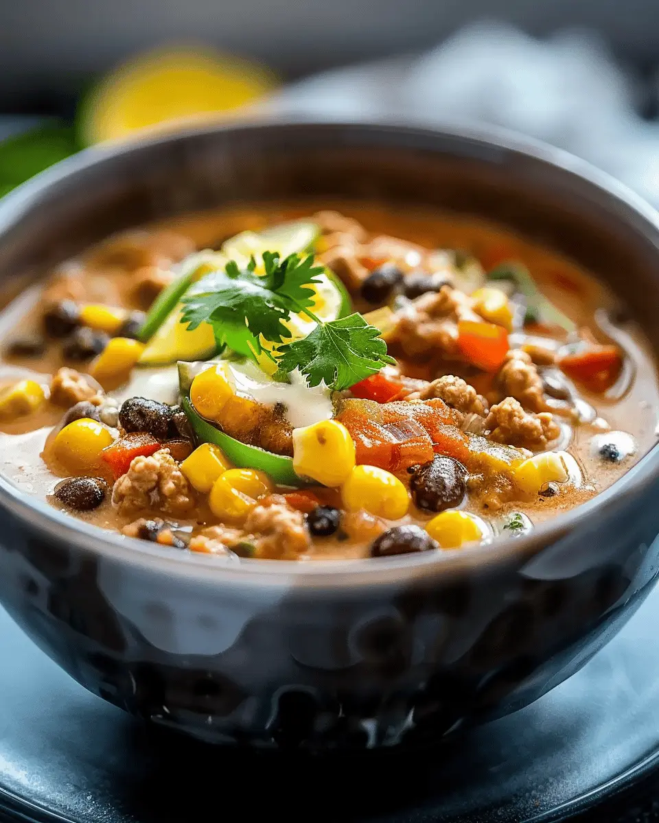 High Protein Creamy Taco Soup with Turkey Bacon and Chicken Ham