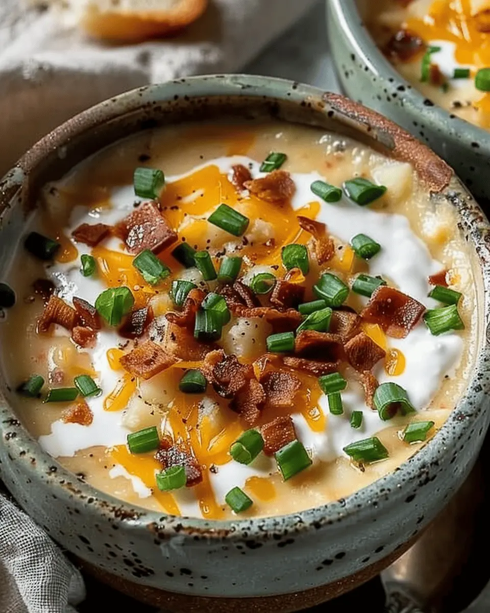 Comforting Loaded Baked Potato Soup with Turkey Bacon &amp; Chicken Ham