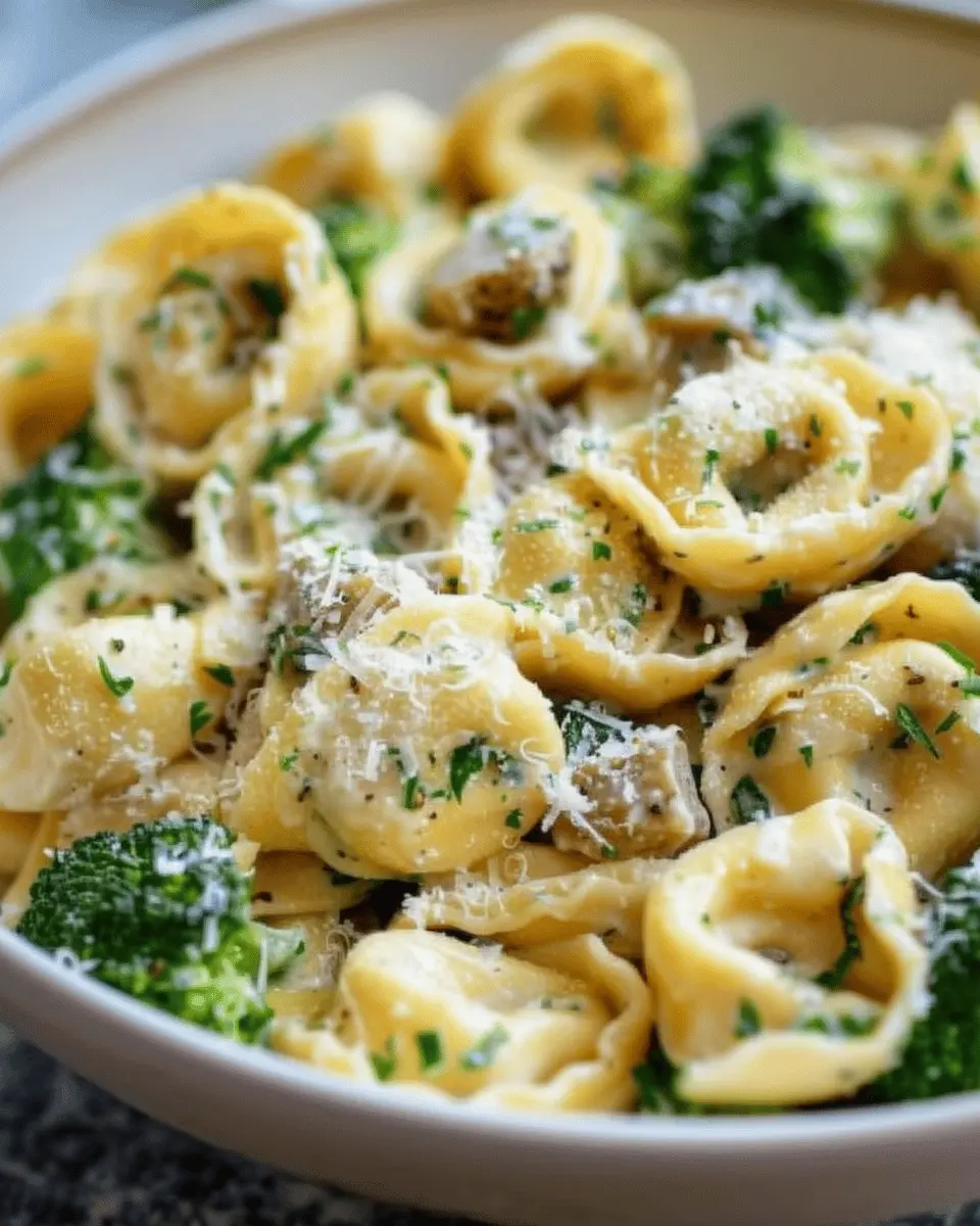 Creamy Garlic Parmesan Tortellini with Turkey Bacon Delight