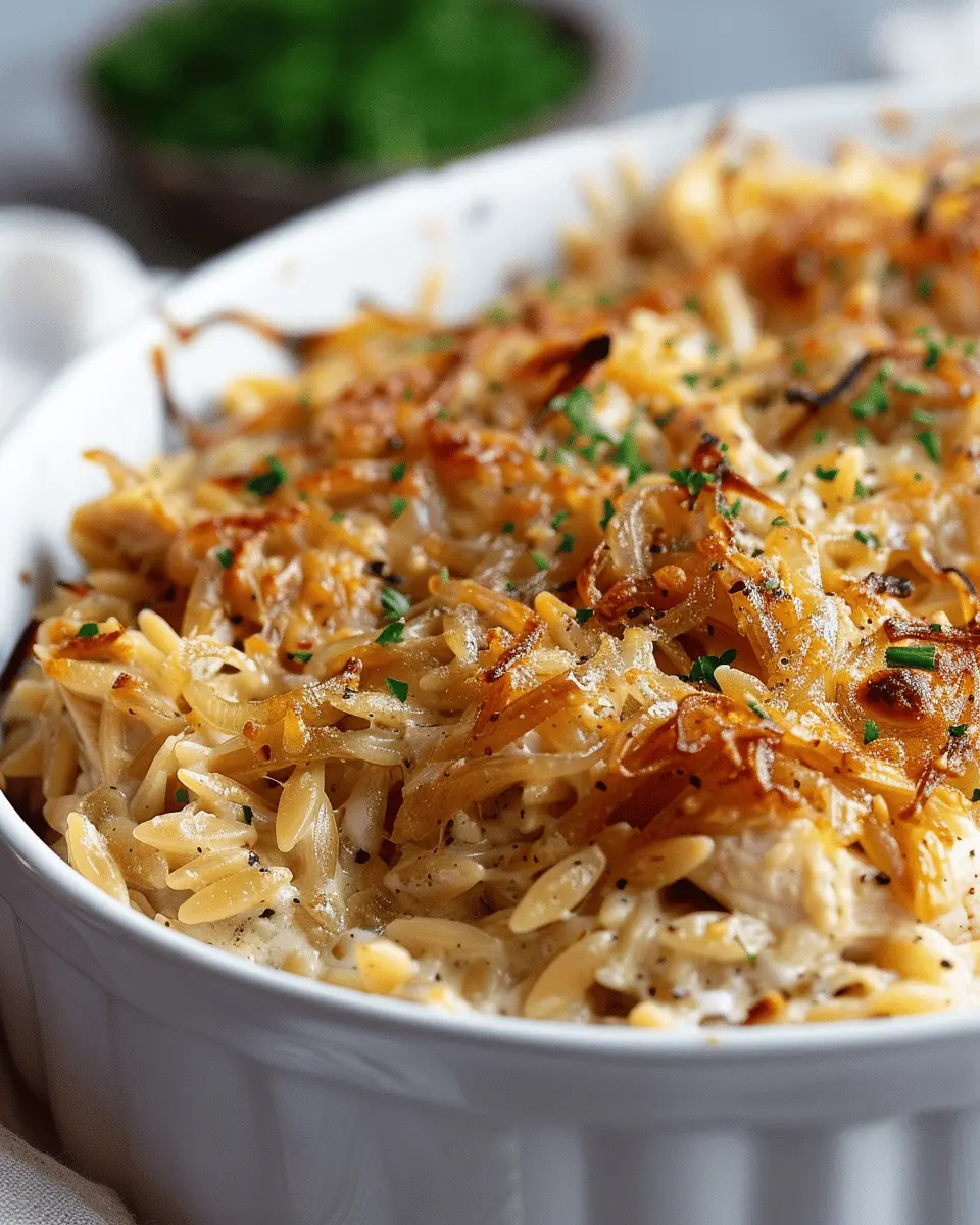 French Onion Chicken Orzo Casserole: Easy Comfort Food Delight