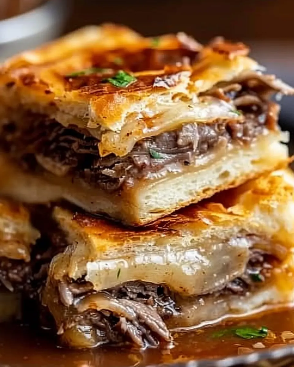 French Dip Squares: Easy Turkey Bacon & Chicken Ham Delight