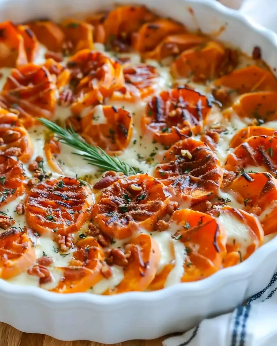 Best Scalloped Sweet Potatoes with Turkey Bacon and Chicken Ham