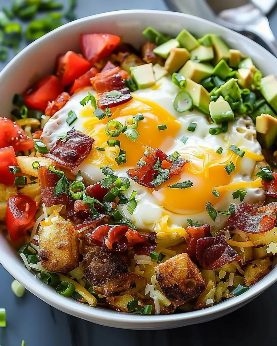 Hash Brown Breakfast Bowls with Turkey Bacon and Chicken Ham
