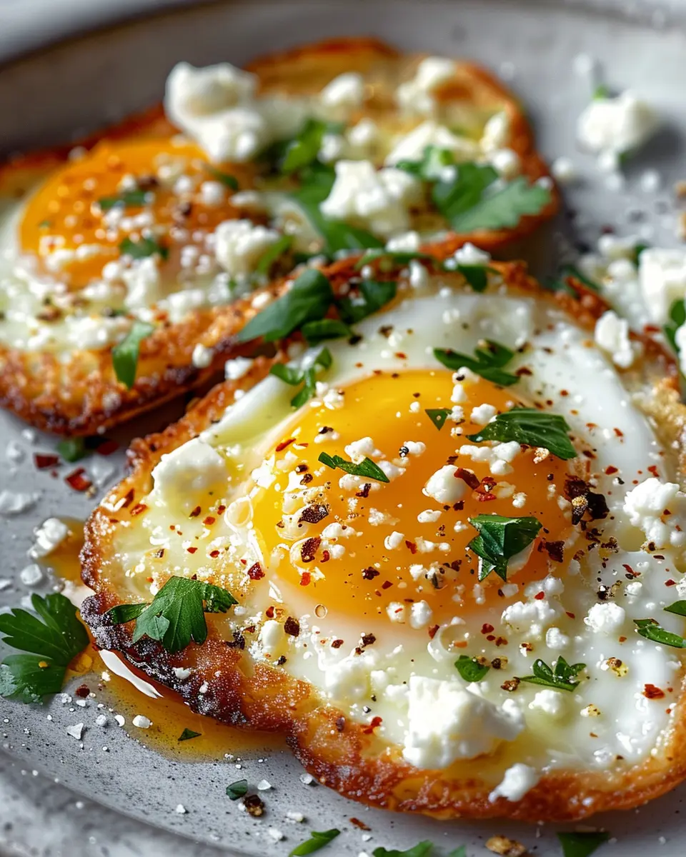 Crispy feta fried eggs with turkey bacon for a delightful brunch