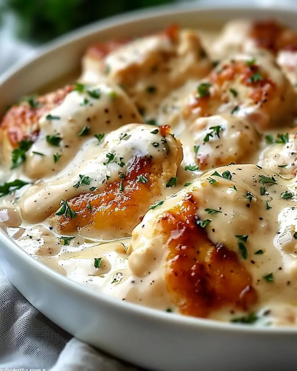 Creamy Smothered Chicken: Indulgent Recipe with Turkey Bacon Delight