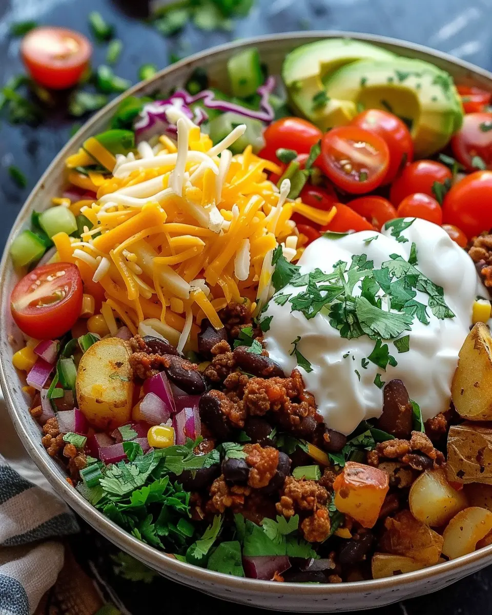 Loaded Potato Taco Bowl: Indulgent Comfort with Turkey Bacon and Chicken Ham