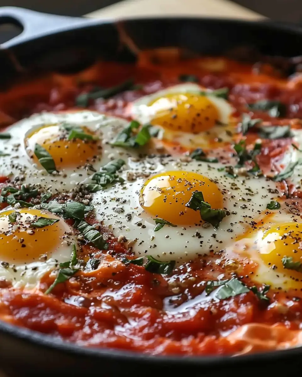 Delicious Eggs in Purgatory with Turkey Bacon and Chicken Ham