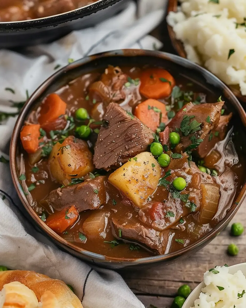 Irish Stew: Hearty Comfort Food with Turkey Bacon and Chicken Ham