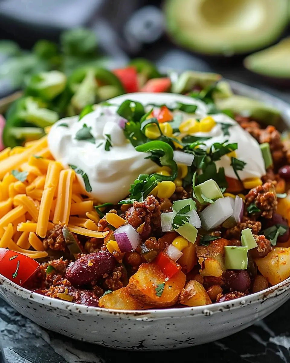 Loaded Potato Taco Bowl: Indulgent Comfort Food with Turkey Bacon