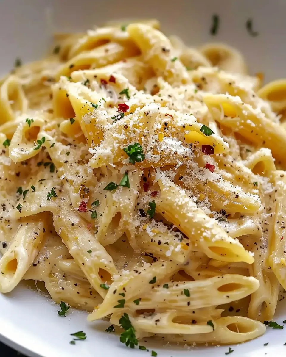 One Pot Creamy Garlic Pasta with Turkey Bacon and Chicken Ham