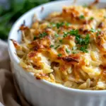 French Onion Chicken Orzo Casserole