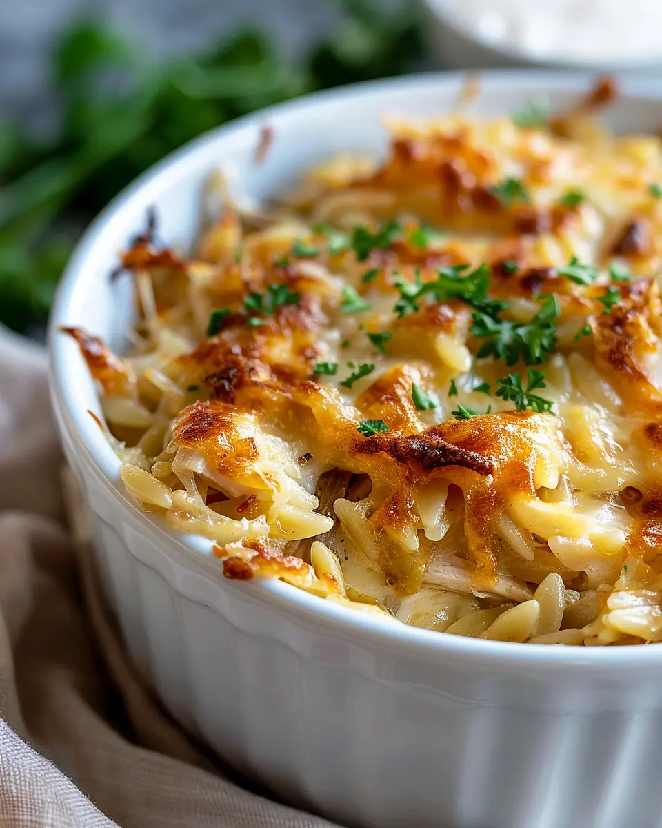 French Onion Chicken Orzo Casserole: A Comforting Easy Dish