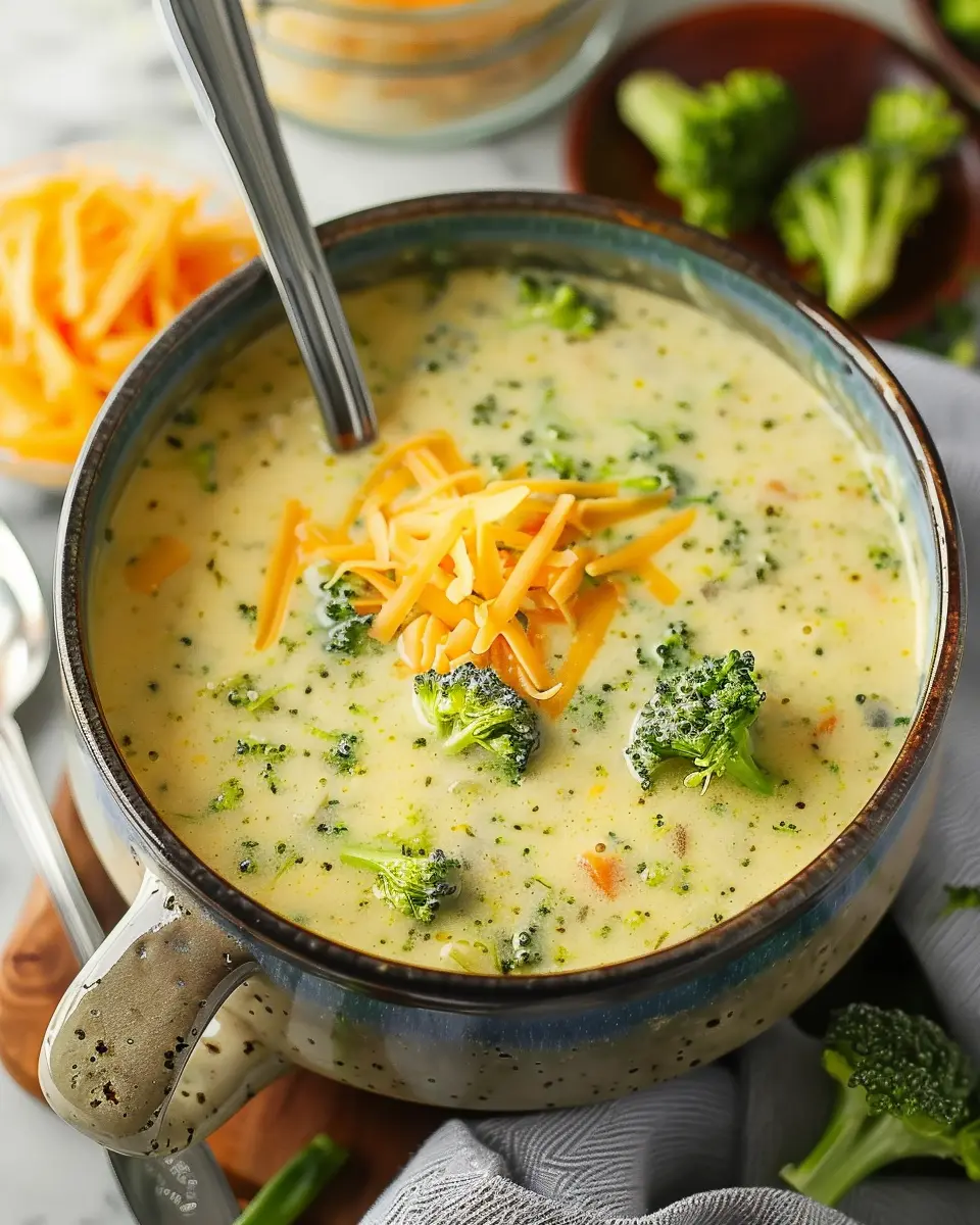 High Protein Broccoli Cheddar Soup with Turkey Bacon Delight