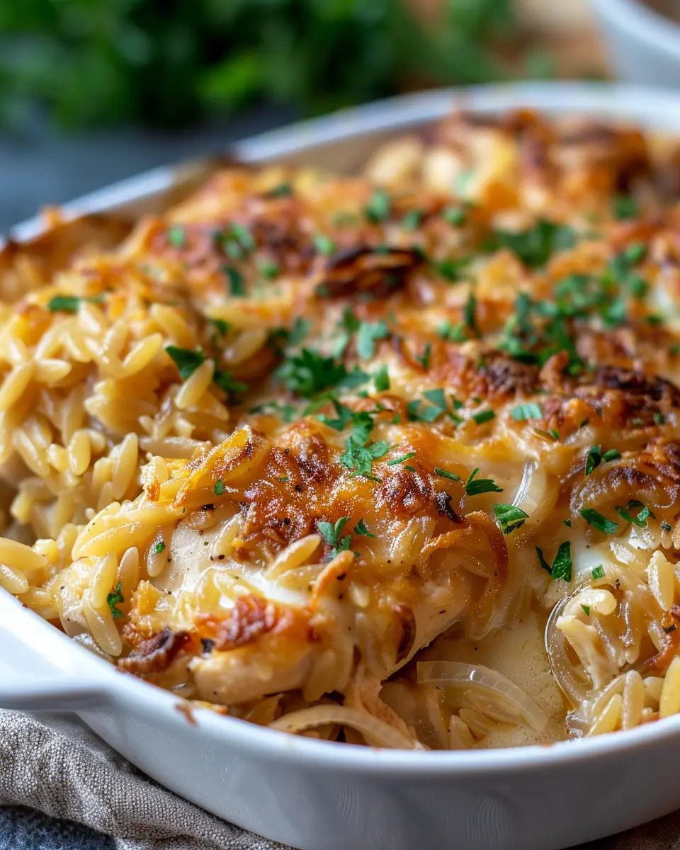 French Onion Chicken Orzo Casserole: A Cozy Comfort Dish
