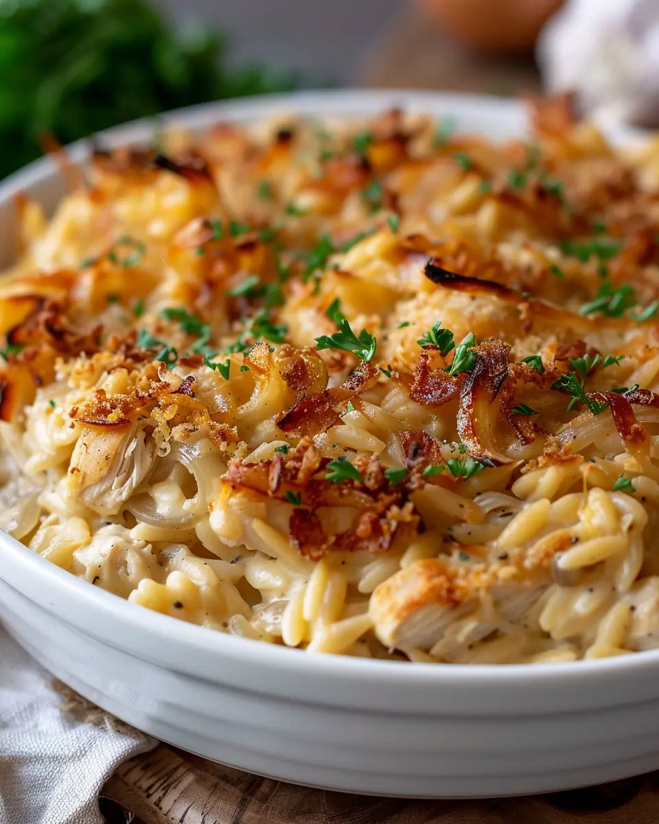 French Onion Chicken Orzo Casserole: Easy Comfort Food Delight